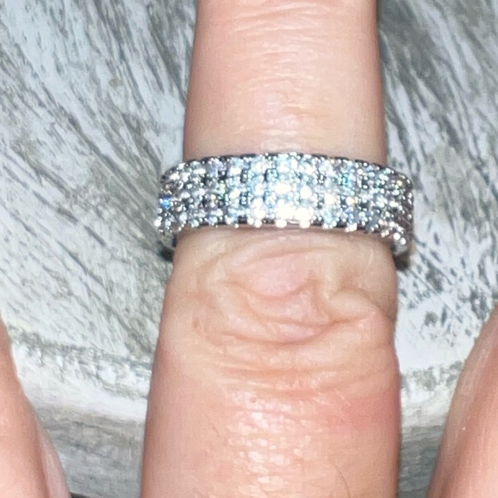 Diamond Eternity Ring Band pave setting 1/2 comfort fit 3 row - Picture 7 of 9